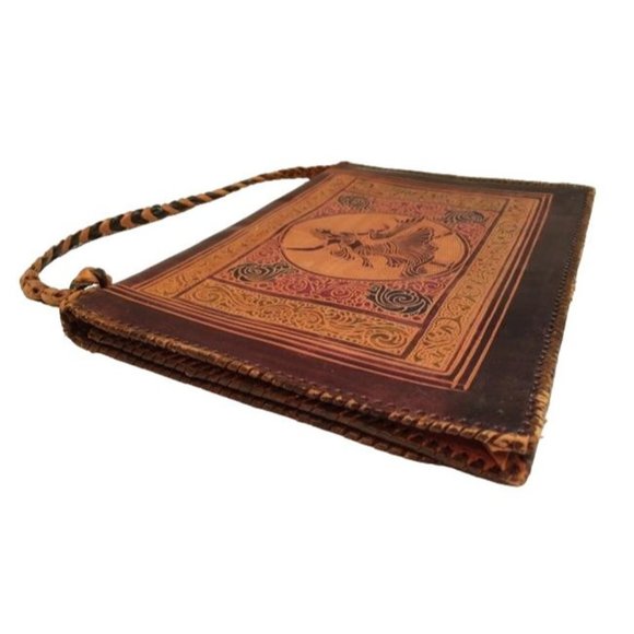 Exotic Dancer River Scene Etched Leather Ethnic Handmade Vintage Handbag Bag - Picture 3 of 6